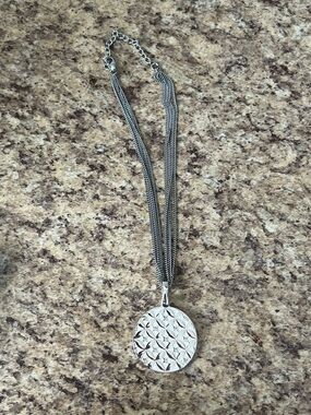 Premier Designs Silver-Tone Multi Strand Necklace with Floral Disc Pendant